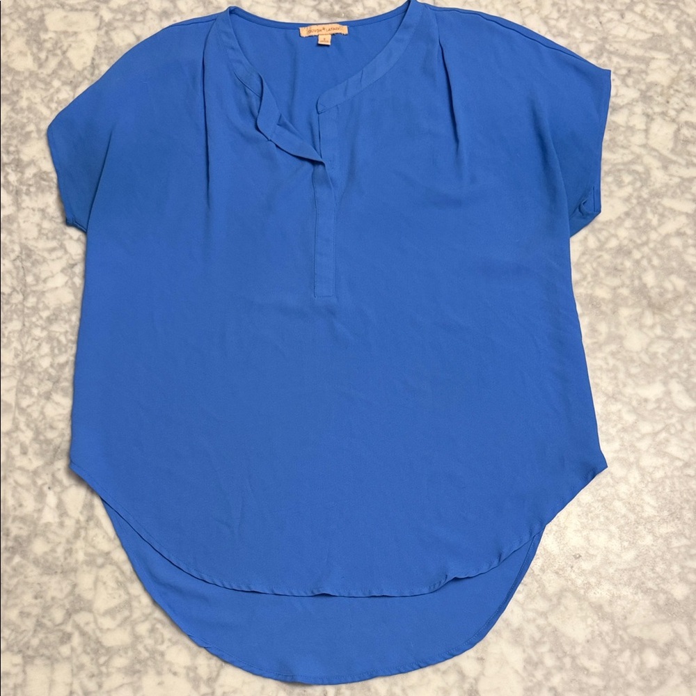 Gibson Latimer Cobalt Blue V-Neck Blouse